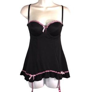 Sexy Black & Pink Trim Bows Slip, Size Large
